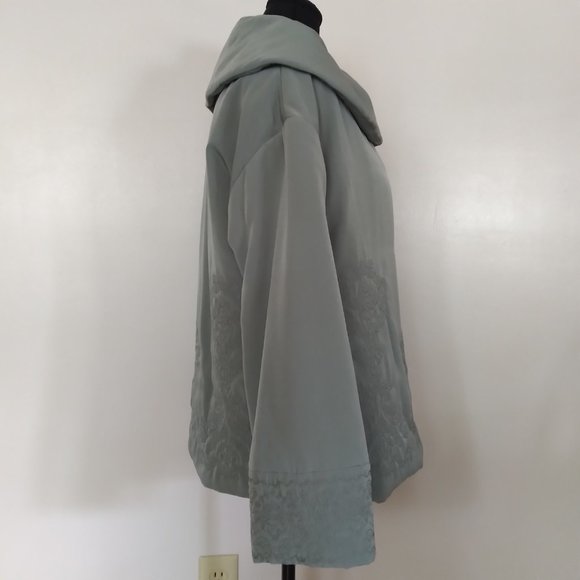 J. Jill XS Coat Jacket  Sage Light Green Embroidered Plush Lined Oversized - Picture 5 of 16
